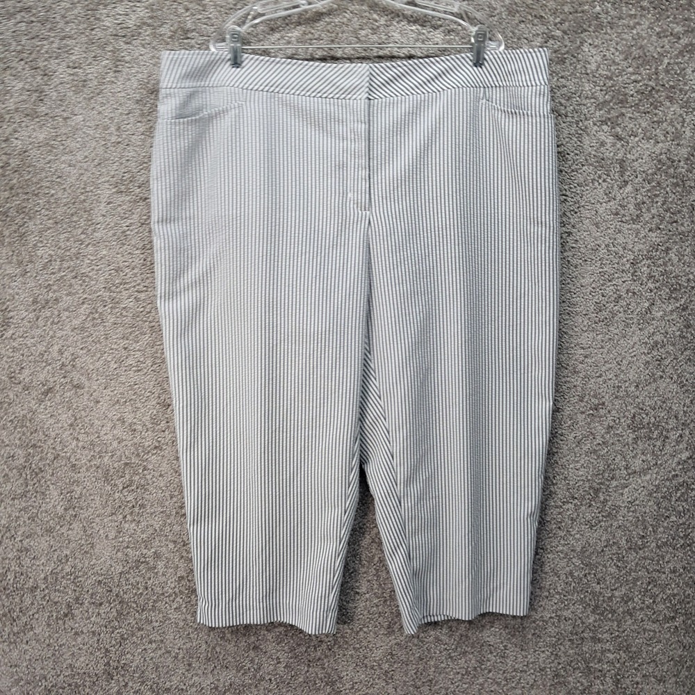 Sag Harbor Woman Blue White Striped Seersucker Cropped Pants Plus 24W